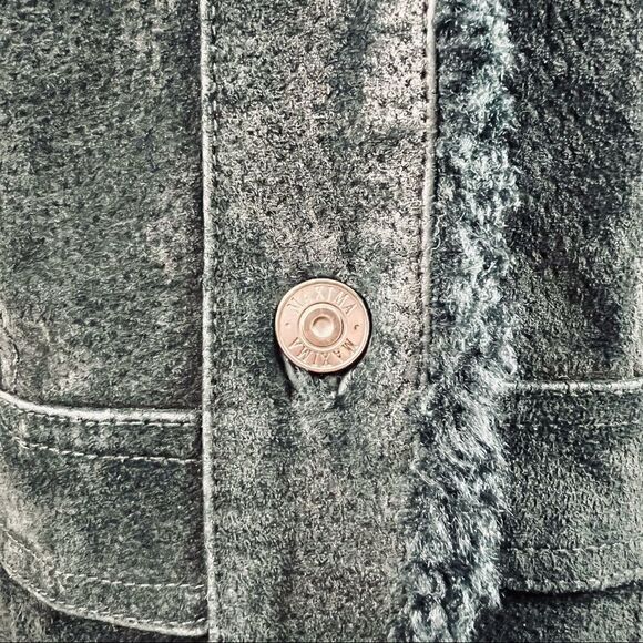 Vintage 90s Wilsons Leather Maxima Black Suede Sherpa Faux Fur Quilted Jacket - Picture 10 of 14